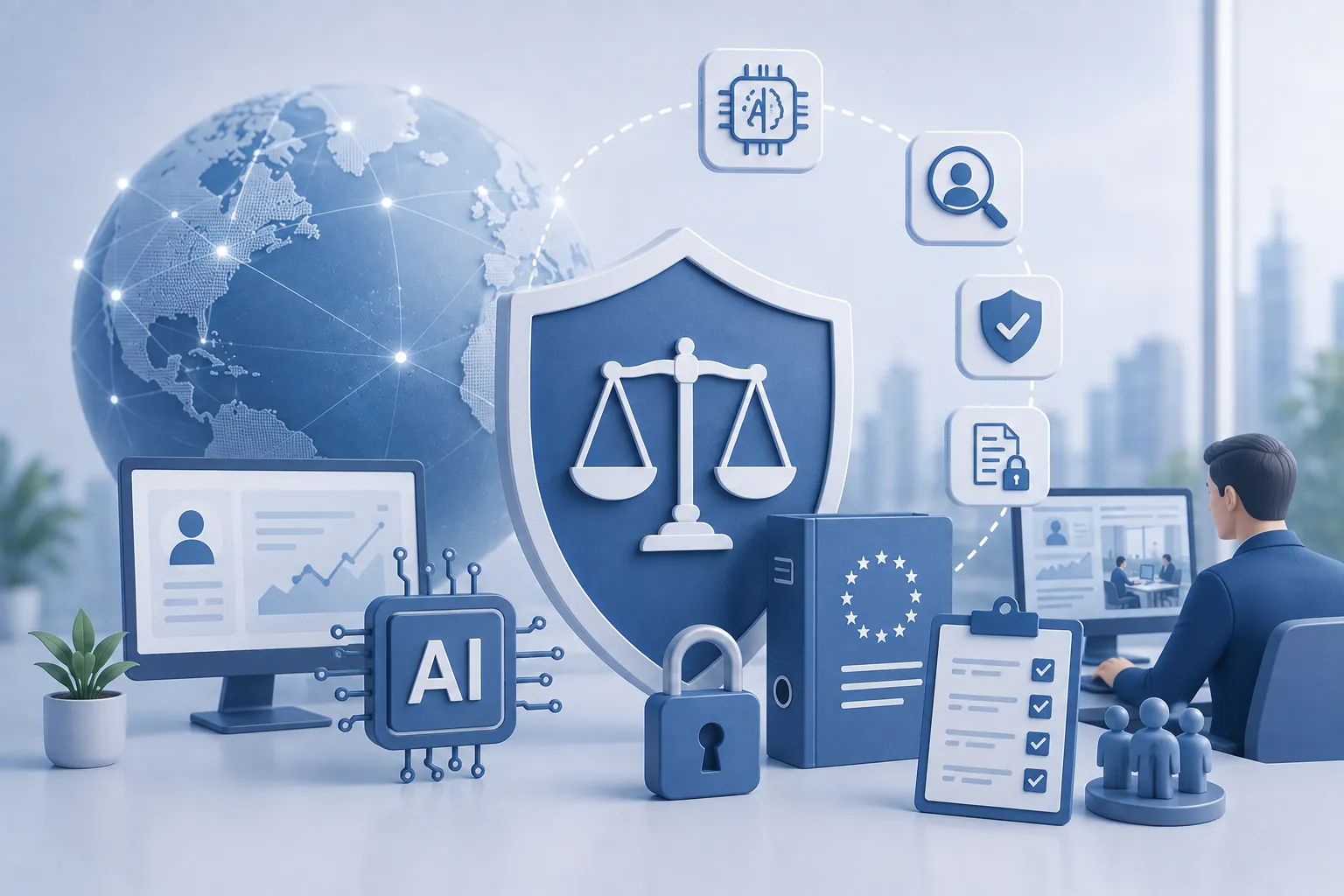 AI regulation and workplace monitoring compliance illustration