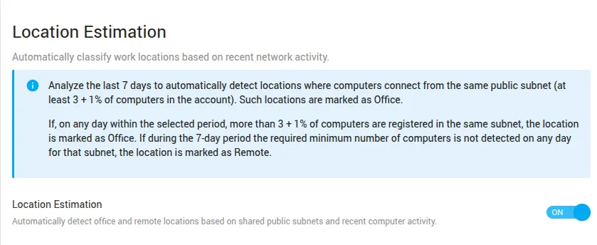Location Estimation toggle in System - Locations - General